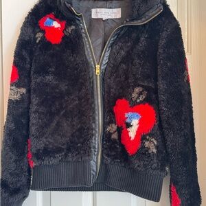 Marc New York  Black Fuzzy Jacket with Red and Gray Accents